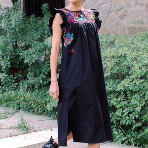 Mi Golondrina Soledad Midi Dress Satin Embroidery  NWT 💕